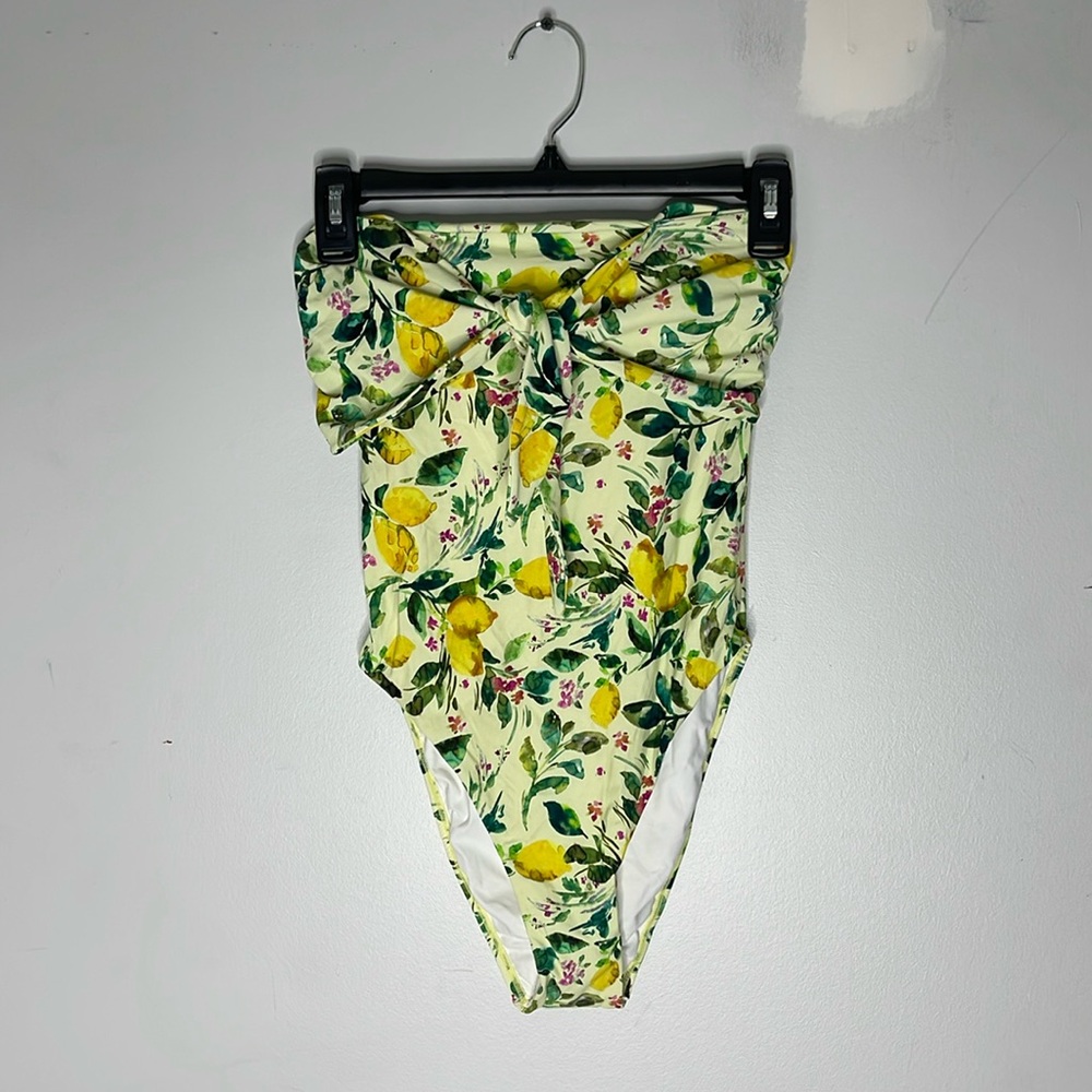 ANTHROPOLOGIE Lemon Print Tie Front One Piece Swimsuit Size Small